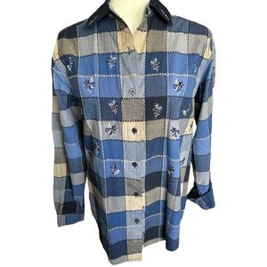 Vintage Bobbie Brooks Cotton Plaid Embroidered Shirt Size S